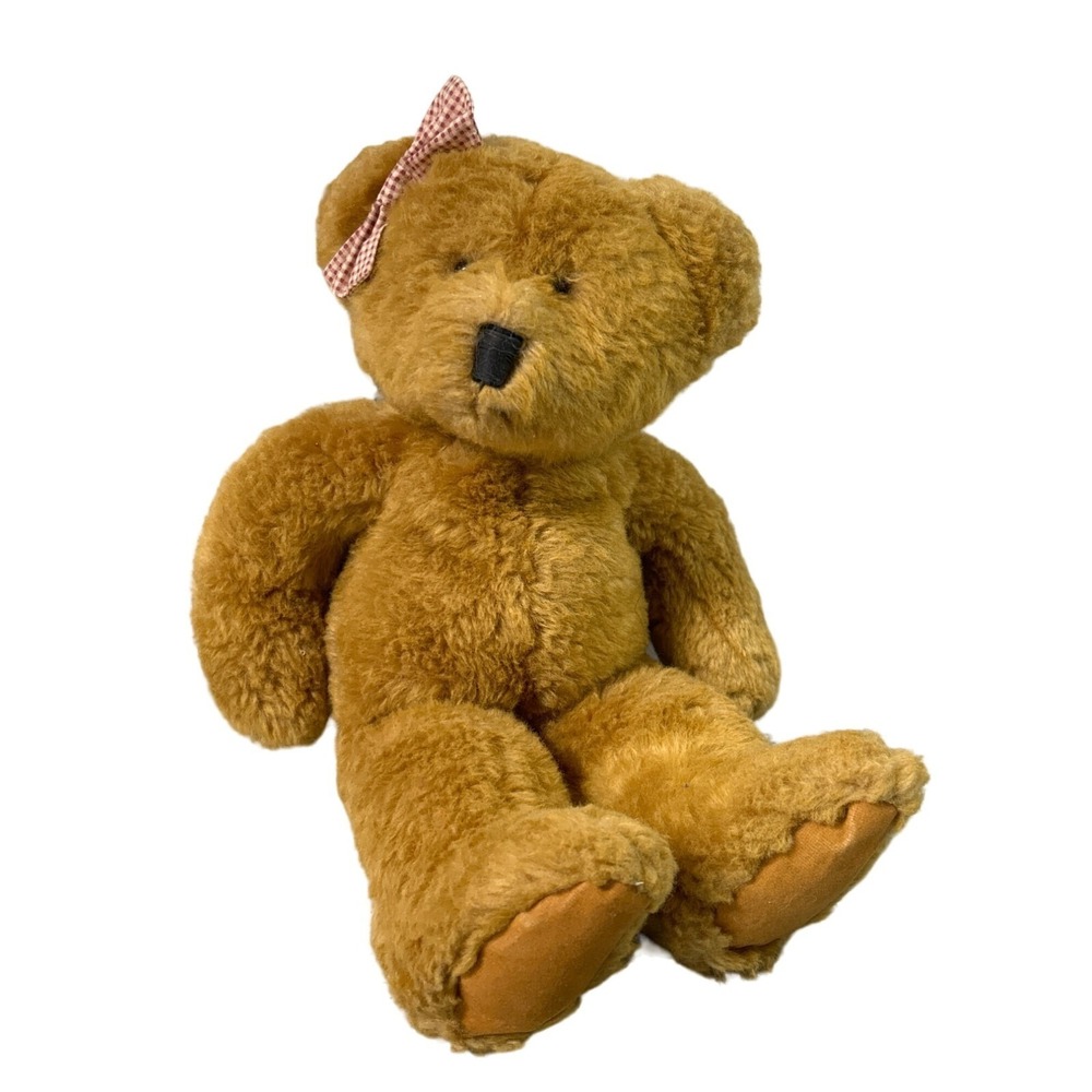 Russ Mulberry 14" Teddy‎ Bear Plush Brown Gingham Bow on Head